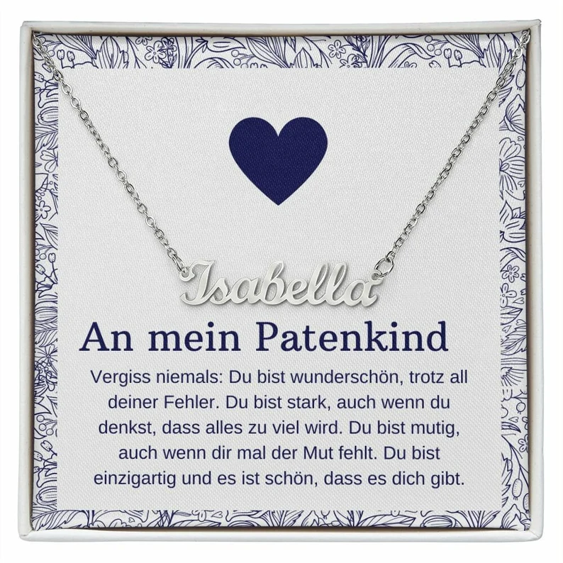 925 Sterling Silber Personalisierte 1 Namen Gravur Halskette-An Mein Patenkind-Geschenk mit Nachrichtenkarte