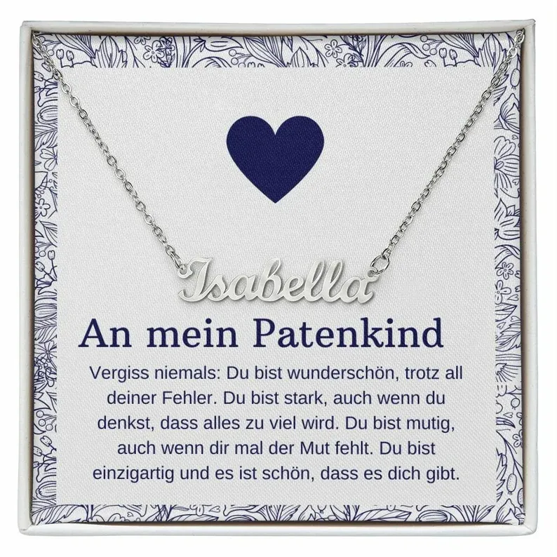 925 Sterling Silber Personalisierte 1 Namen Gravur Halskette-An Mein Patenkind-Geschenk mit Nachrichtenkarte