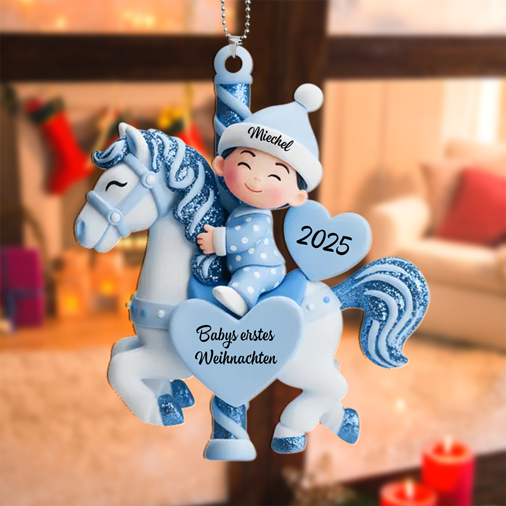 Personalisierter Glitzer-Karussell-Weihnachtsbaumanhänger für Babys