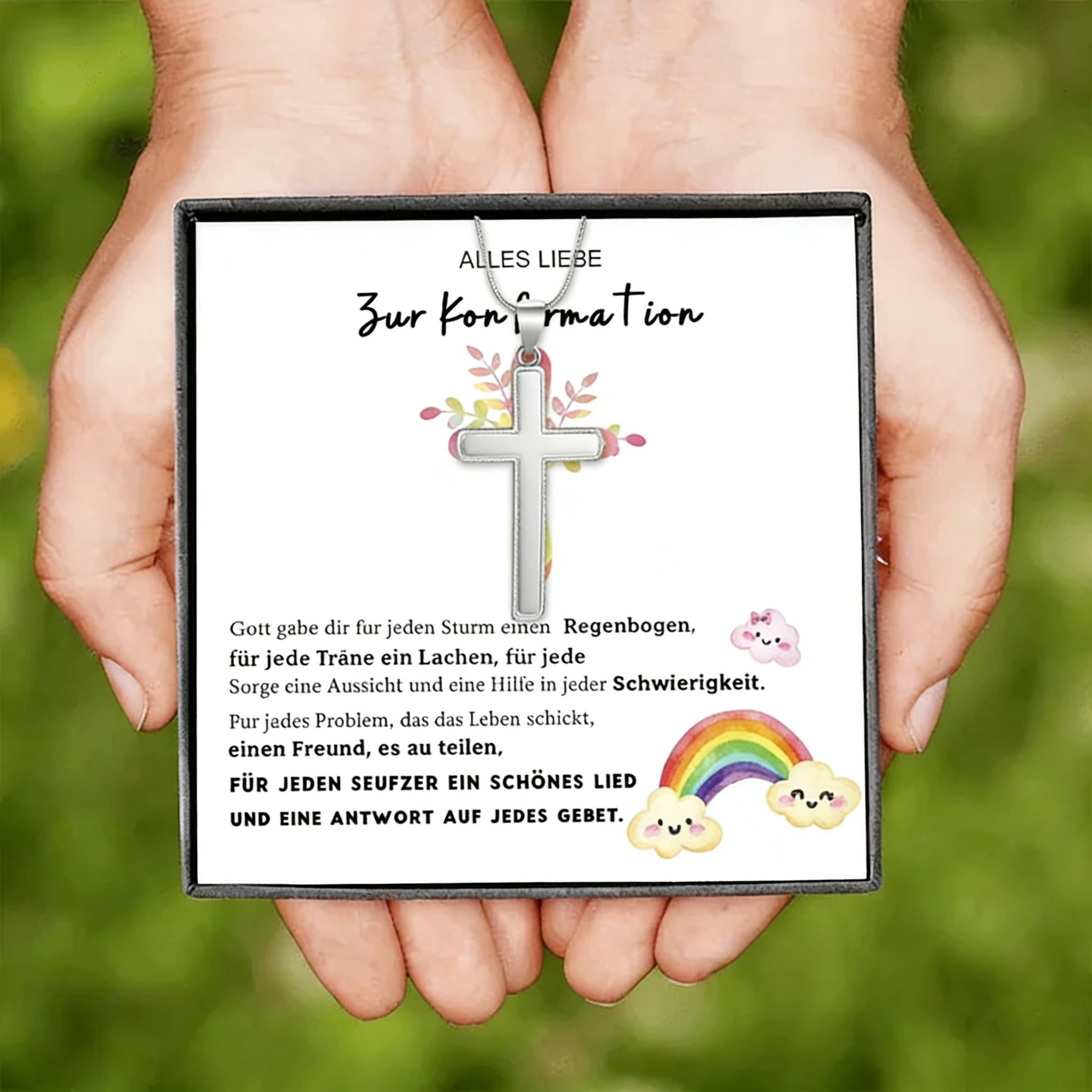 Kreuzkette 925 Silber mit Grußkarte – Geschenk zur Konfirmation für Mädchen & Jungen, Patenkind
