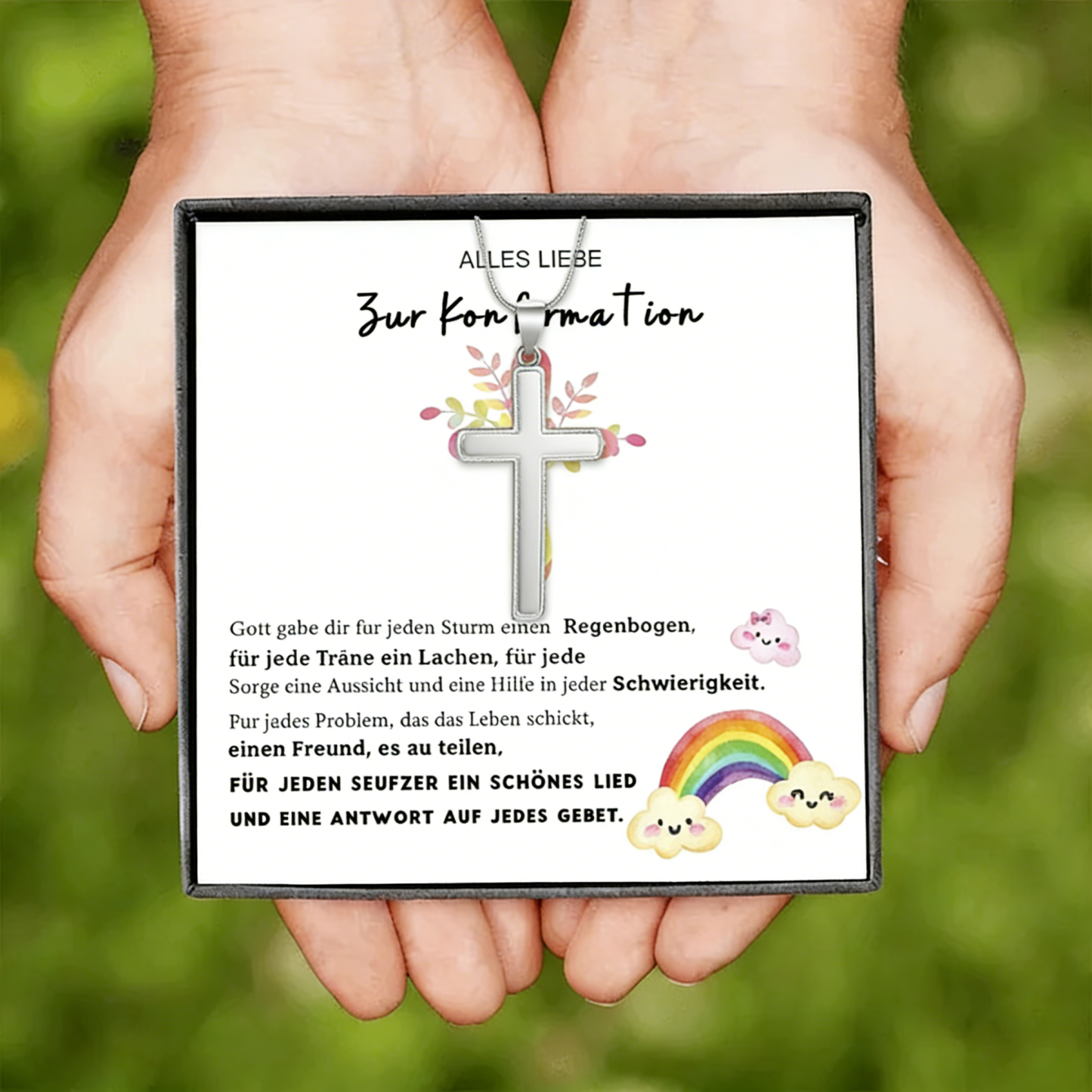 Kreuzkette 925 Silber mit Grußkarte – Geschenk zur Konfirmation für Mädchen & Jungen, Patenkind