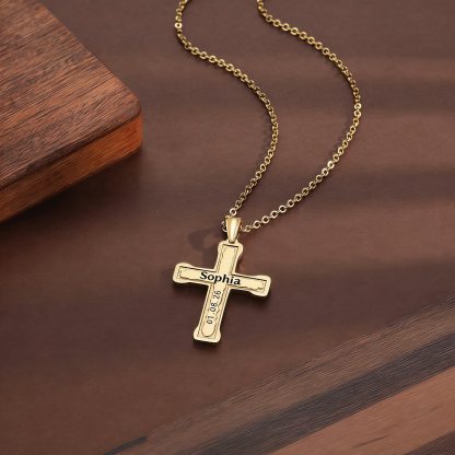 Personalisierte Kreuzkette Gold – Datum + Name/Text – Geschenk zur Taufe oder Kommunion inkl. Geschenkbox mit Karte