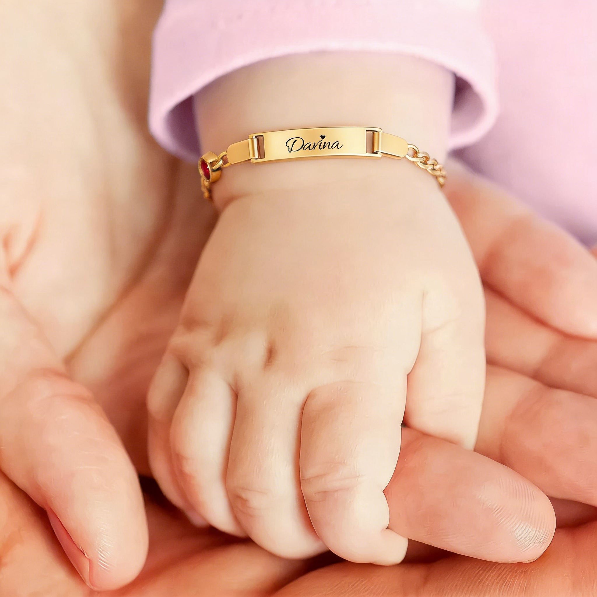 Personalisierter Name & Geburtsstein Babyarmband zur Geburt