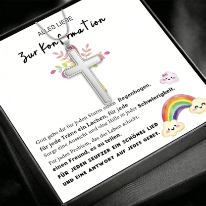 Kreuzkette 925 Silber mit Grußkarte – Geschenk zur Konfirmation für Mädchen & Jungen, Patenkind