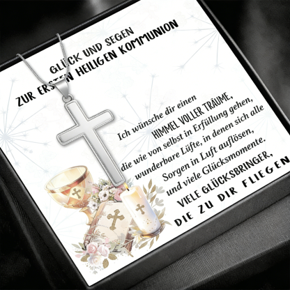 Kreuzkette 925 Silber mit Grußkarte – Geschenk zur Kommunion/Konfirmation für Patenkind, Mädchen & Jungen