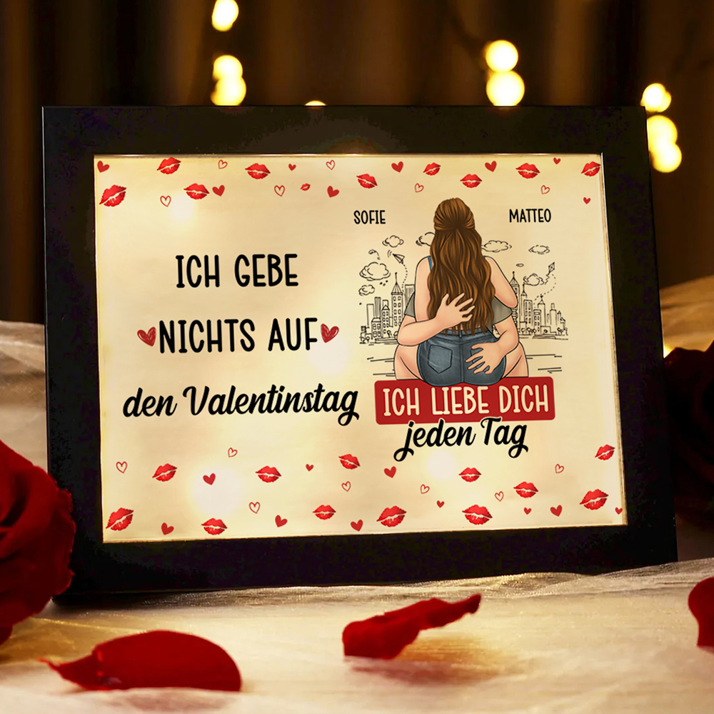 Personalisierte LED-Lichtbox mit umarmendem Paar – individuelles LED Bilderrahmen Geschenk zum Jahrestag, Valentinstag oder Geburtstag für Freund oder Freundin | Kettenmachen