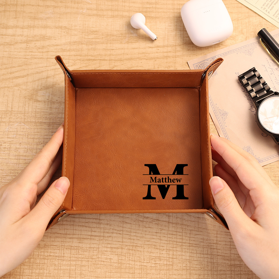 Personalisierte Ablageschale aus Kunstleder mit Namen und Initiale besonderes Geschenk für Männer