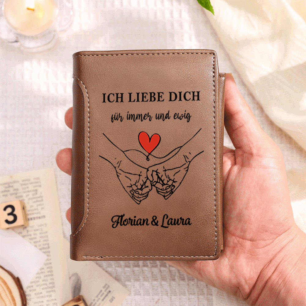 Personalisierte Geldbörse aus PU-Leder mit Vornamen und der Botschaft „Ich liebe dich für immer und ewig“ für Herren