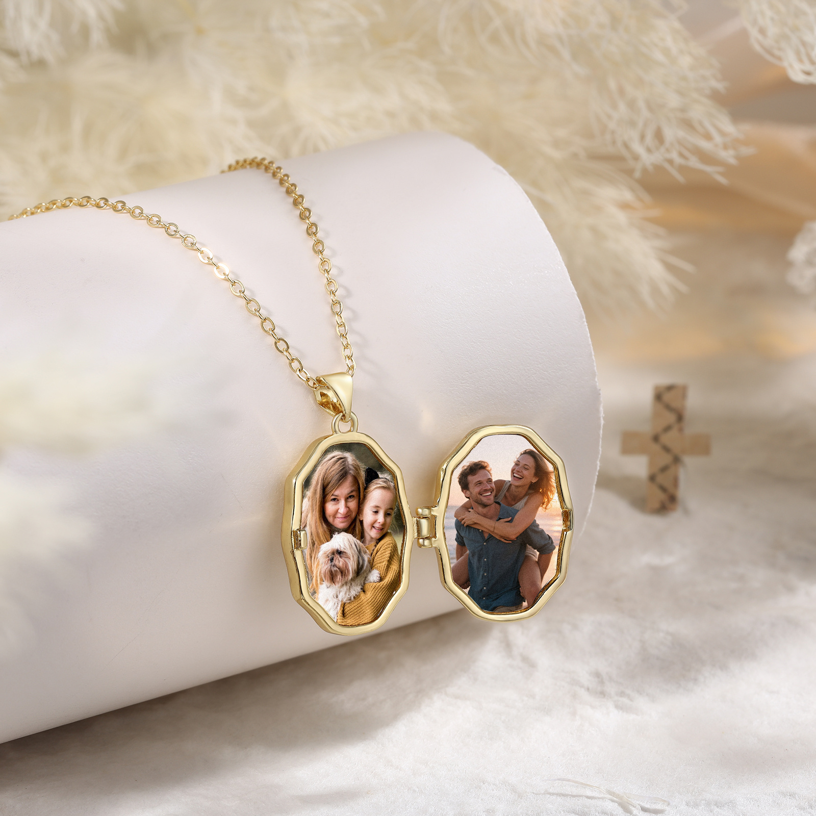 Personalisierte Kreuz Medaillon Halskette mit 2 Fotos personalisiert