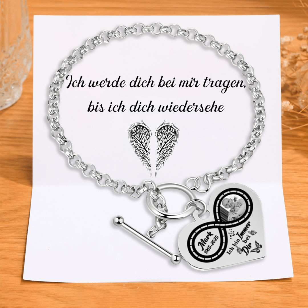 Personalisierte 1 Name & Foto & Datum Edelstahl Armband mit Herzanhänger Ich werde dich bei mir tragen bis ich dich wiedersehe Geschenk mit Nachrichtenkarte