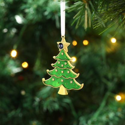 Personalisierter grün-goldener Weihnachtsbaum-Anhänger, Fotoprojektion, Ornament, für Weihnachtsgeschenke