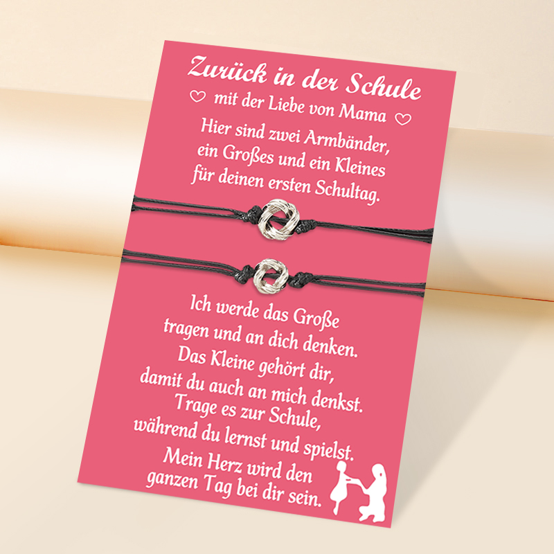 Knoten Armbänder Set mit 2 Ketten-Zurück in der Schule mit der Liebe von Mama-Schulanfang Geschenk mit Nachrichtenkarte