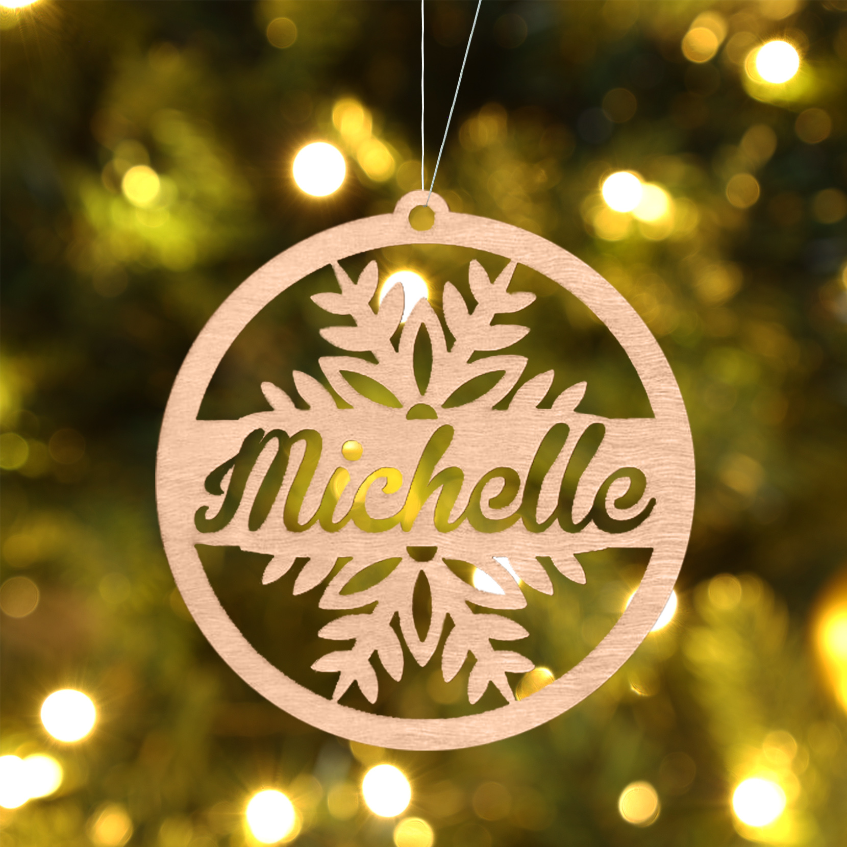 Holz Personalisierter 1 Name Rund Schneeflocke Weihnachtsornament Weihnachtsbaum Anhänger