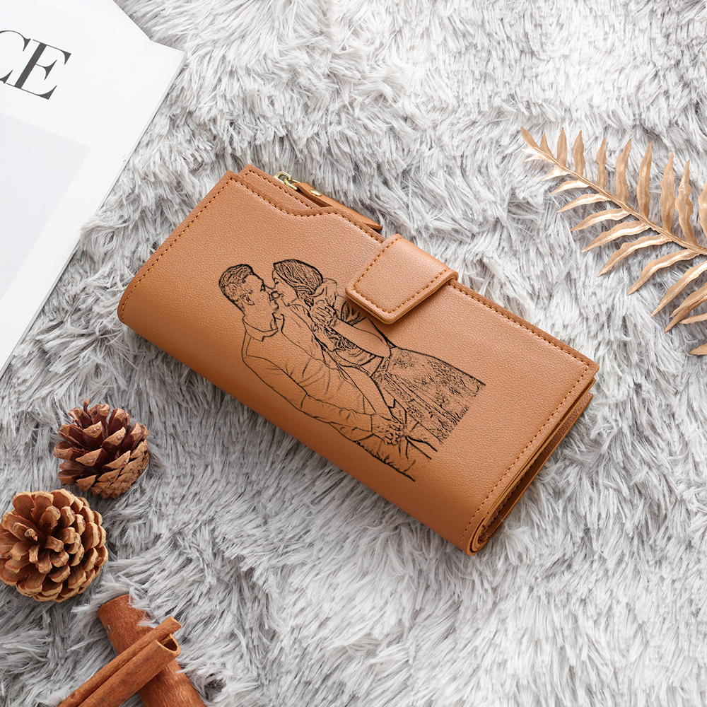 Frauen Lang Personalisierte Foto Geldbörse Gravierte Brieftasche