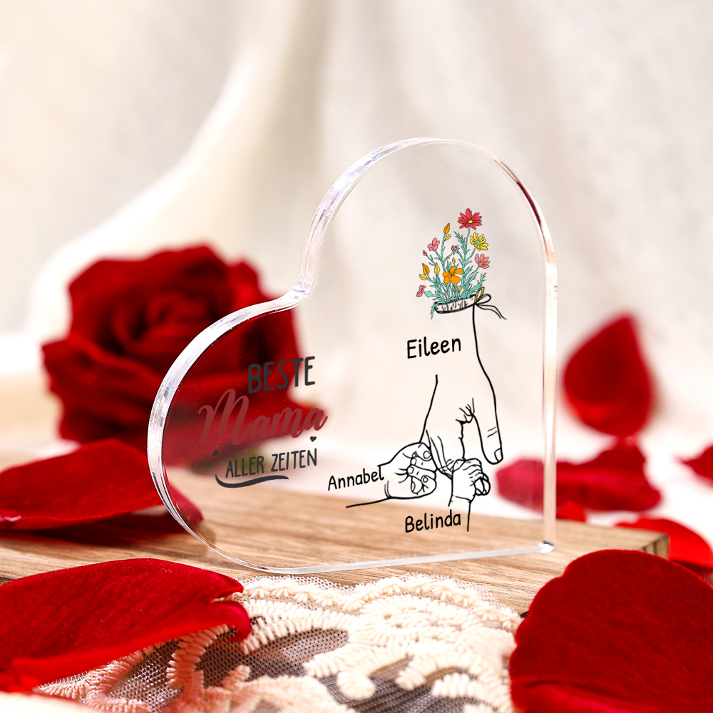 Personalisierte 2-7 Namen Blume Hand Acryl-Deko -Beste Mama aller Zeiten- Schreibtischdekoration für Mutter