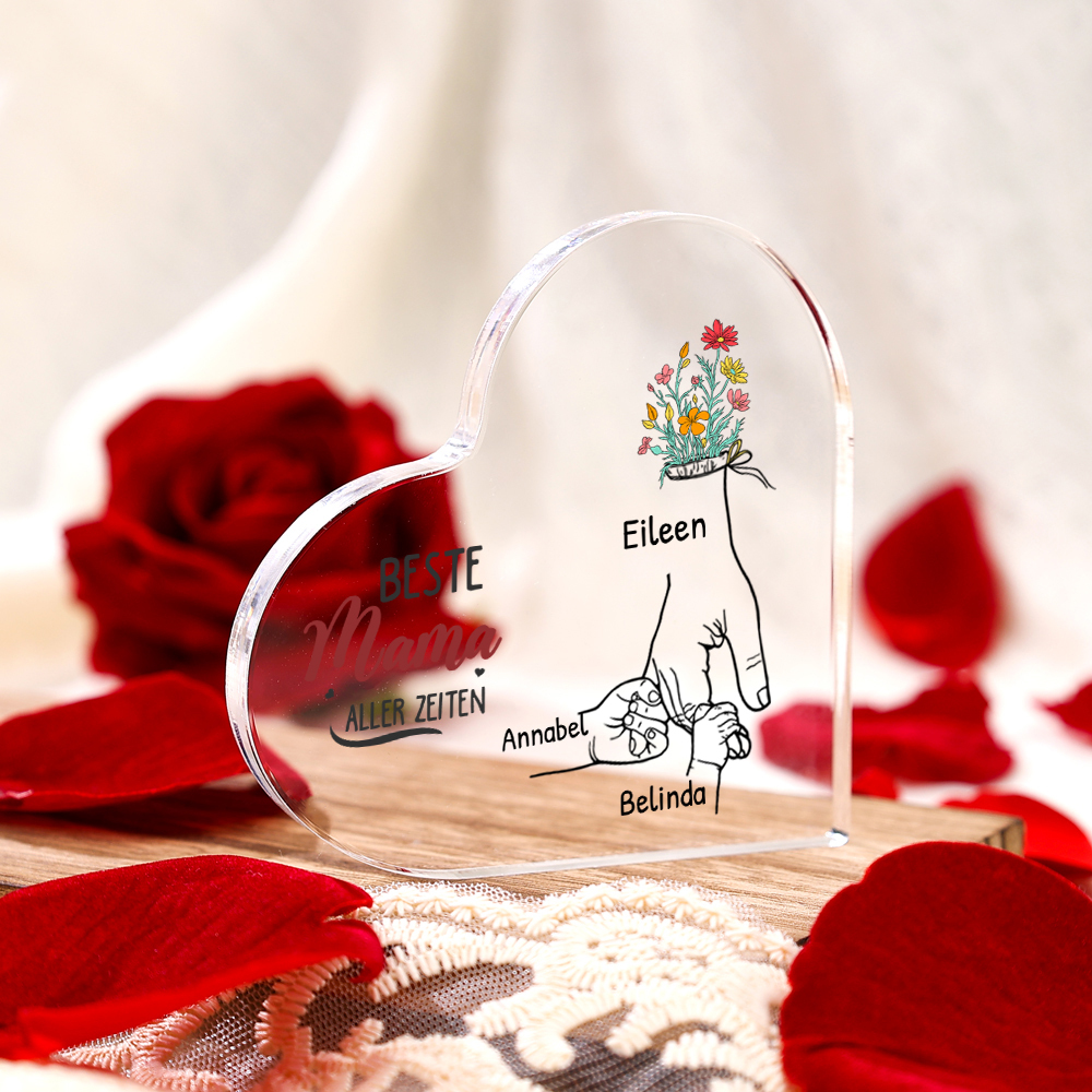 Personalisierte 2-7 Namen Blume Hand Acryl-Deko -Beste Mama aller Zeiten- Schreibtischdekoration für Mutter