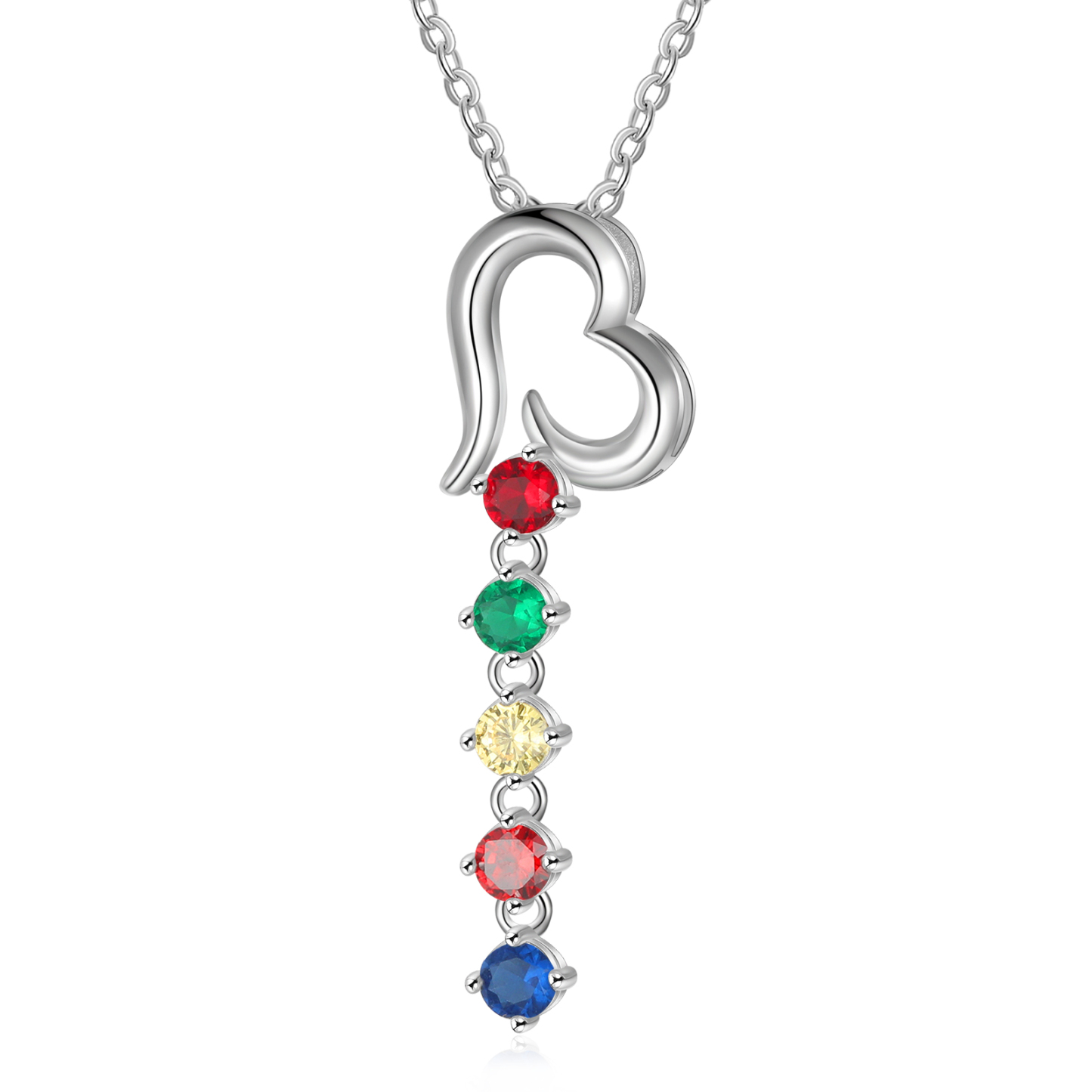 Personalisierte 5 Geburtssteine Herz Halskette für Großmutter