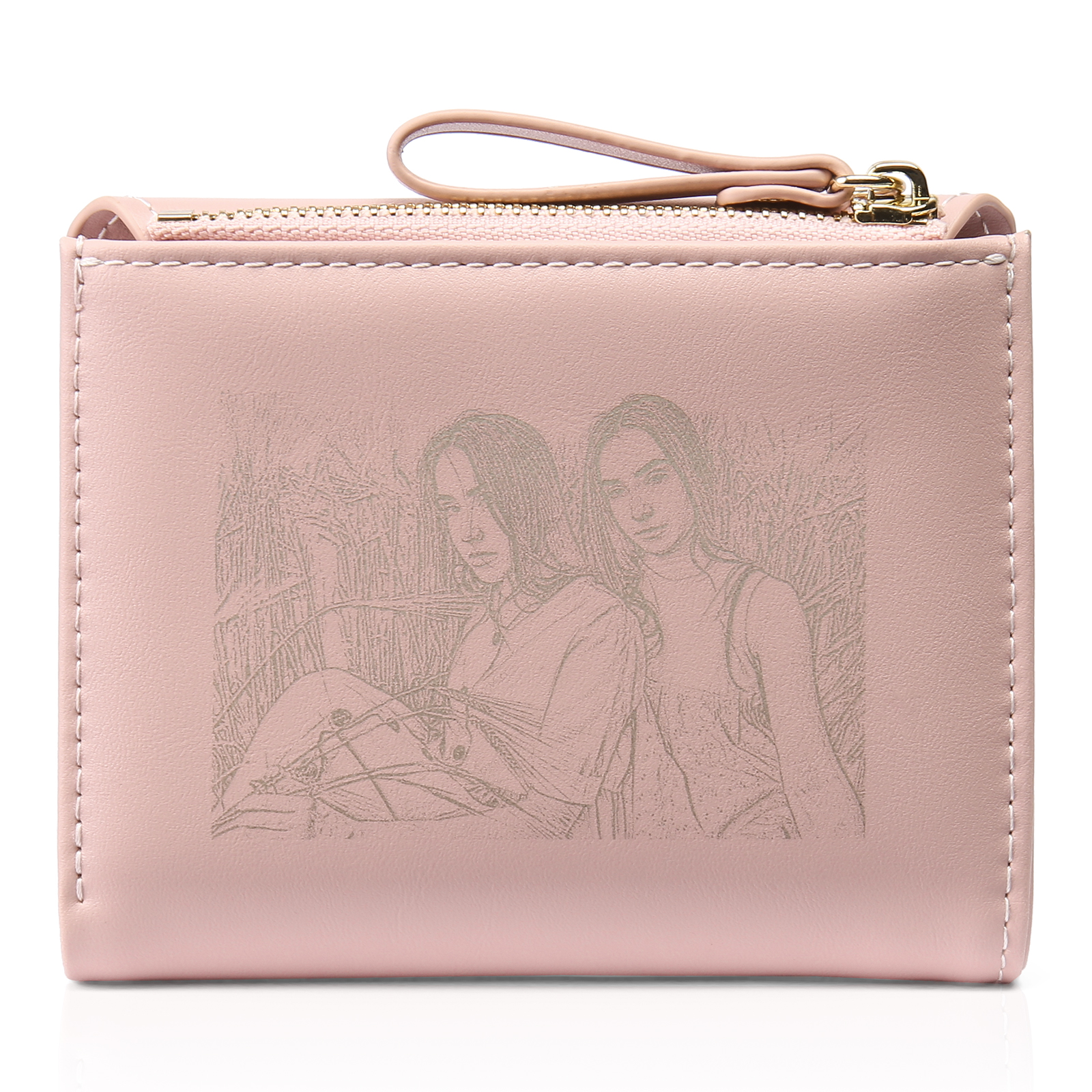 Damen Personalisierter Text & Foto PU Leder Klapp-Portemonnaie Geldbörse mit Reißverschluss