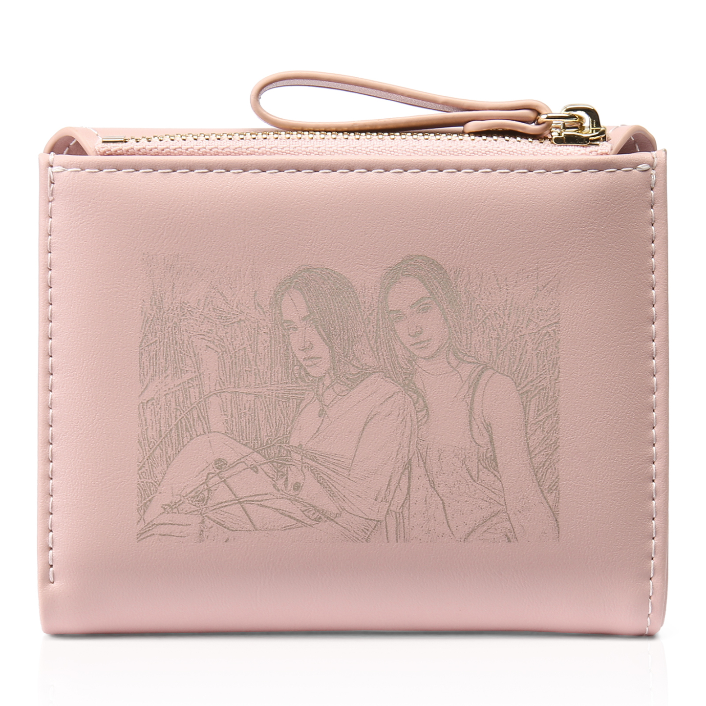 Damen Personalisierter Text & Foto PU Leder Klapp-Portemonnaie Geldbörse mit Reißverschluss