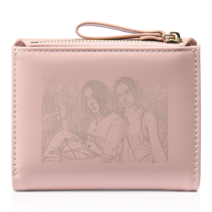 Damen Personalisierter Text & Foto PU Leder Klapp-Portemonnaie Geldbörse mit Reißverschluss