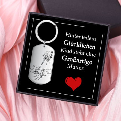 Personalisierbare 7 Namen Blume Hand Familie Schlüsselanhänger-Hinter jedem Glücklichen Kind steht eine Großartige Mutter-Geschenk mit Nachrichtenkarte