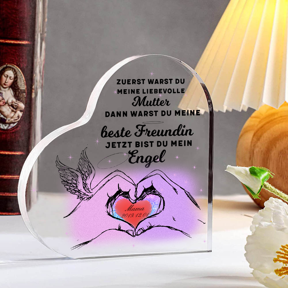 Personalisierter Name & Datum Acryl-Deko-Jetzt bist du mein  Engel-Trauer Schreibtischdekoration für Mutter