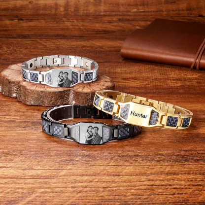 Herren Personalisierbarer Foto Magnetarmband Powerarmband mit 3 Magneten An meinen Mann Geschenk mit Nachrichtenkarte