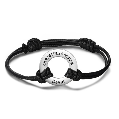 Personalisierte 4 Namen & Text Edelstahl Schwarz Handseil Rund Armband