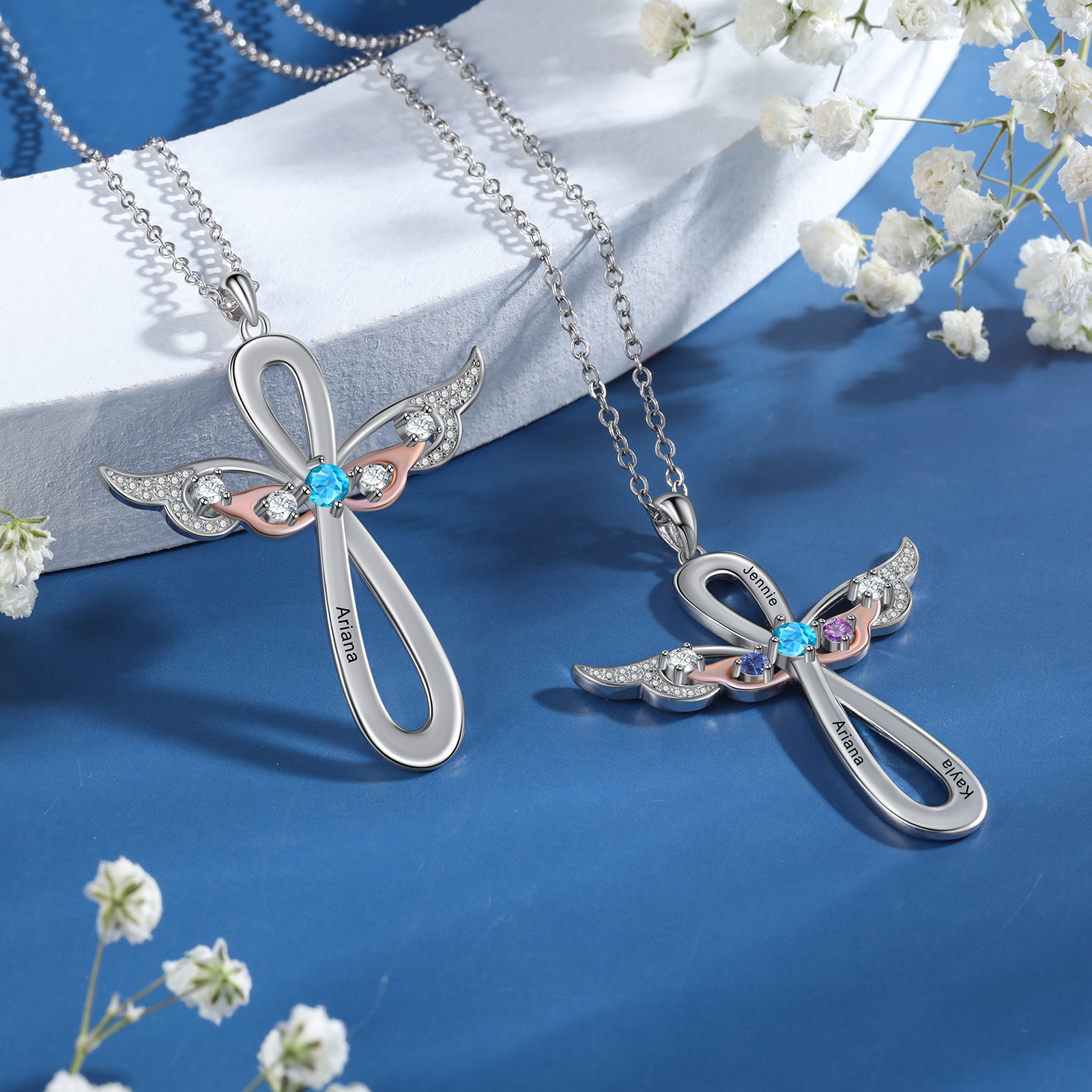 Gravur 1 Name & Geburtsstein Kommunion Kreuz Flügel Halskette- An meine wunderbare Tochter- Geschenk mit Nachrichtenkarte
