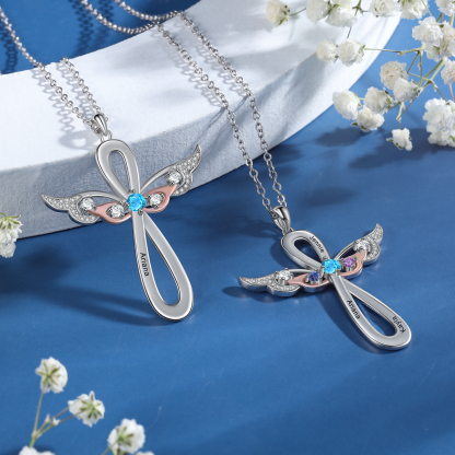 Gravur 1 Name & Geburtsstein Kommunion Kreuz Flügel Halskette- An meine wunderbare Tochter- Geschenk mit Nachrichtenkarte