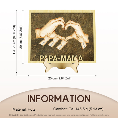 PAPA-MAMA Holz Deko-Personalisierbare 4 Namen Ornament Familie Hand in Hand Holzdekoration für Eltern