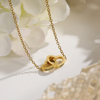 Personalisierte 2 Namen Herz zu Herz Halskette aus Titanstahl