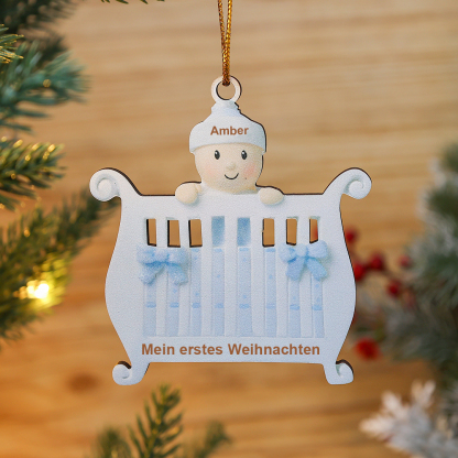 Holz Personalisierter 1 Name & Text Baby Wiege Weihnachtsstrumpf Rot Weihnachtsornament Weihnachtsbaum Anhänger