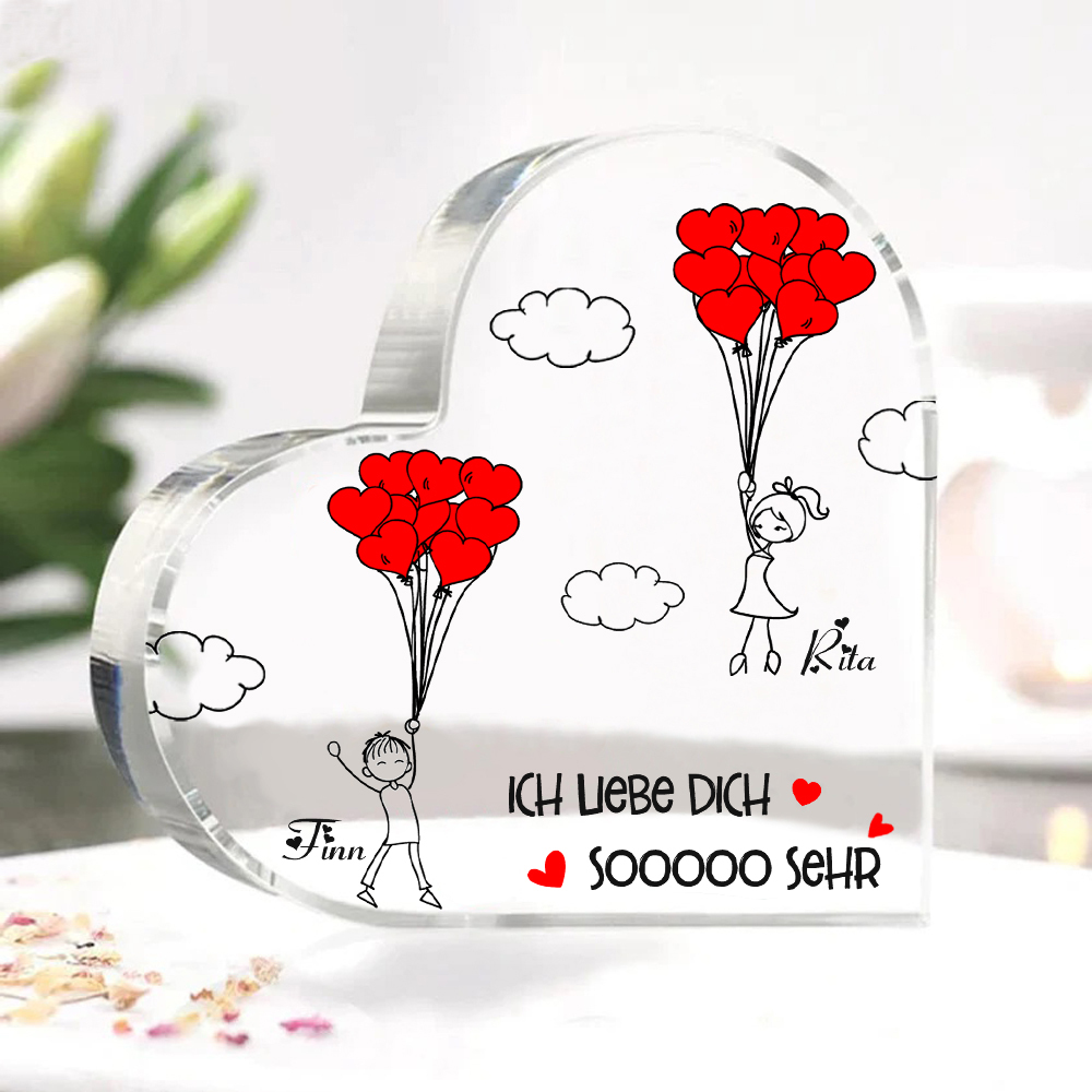 Personalisierte 2 Namen Acryl-Deko-Ich liebe dich sooooo sehr-Schreibtischdekoration für Paar
