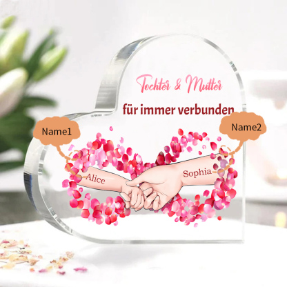 Personalisierte 2 Namen Acryl-Deko - Tochter und Mutter für immer verbunden - Schreibtischdekoration für Mutter