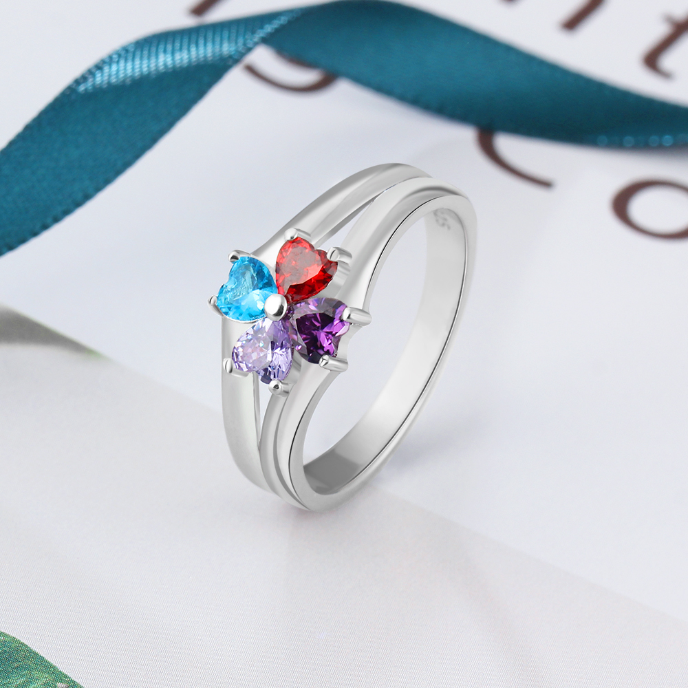 Personalisierte Mutter Ring mit 4 simulierten Geburtssteinen eingraviert 4 Namen Familienring Geschenk für Mama