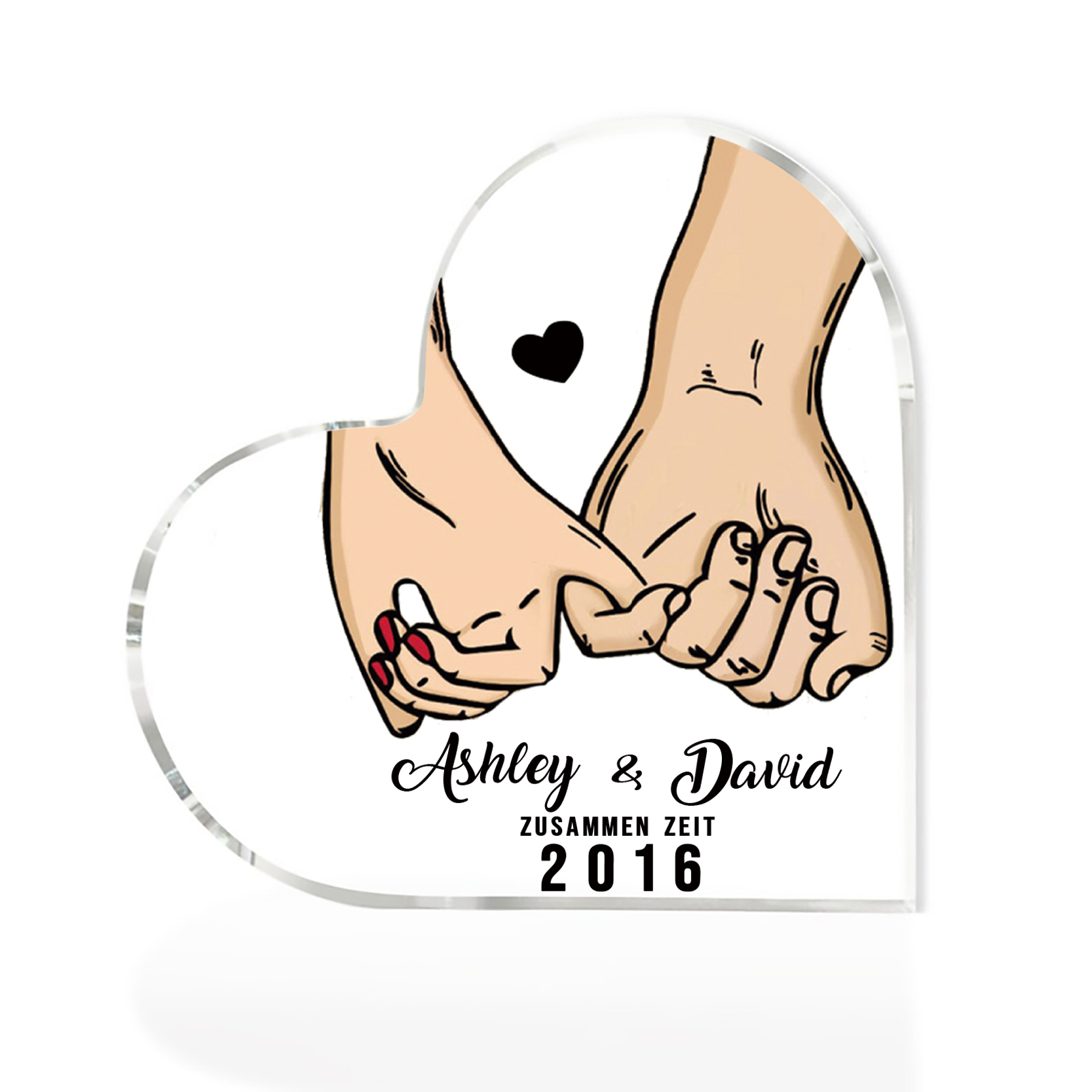 Personalisierte Text & Jahr Acryl-Deko Hand in Hand Schreibtischdekoration für Paar