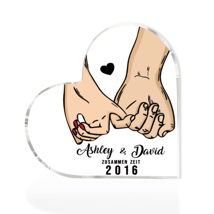 Personalisierte Text & Jahr Acryl-Deko Hand in Hand Schreibtischdekoration für Paar