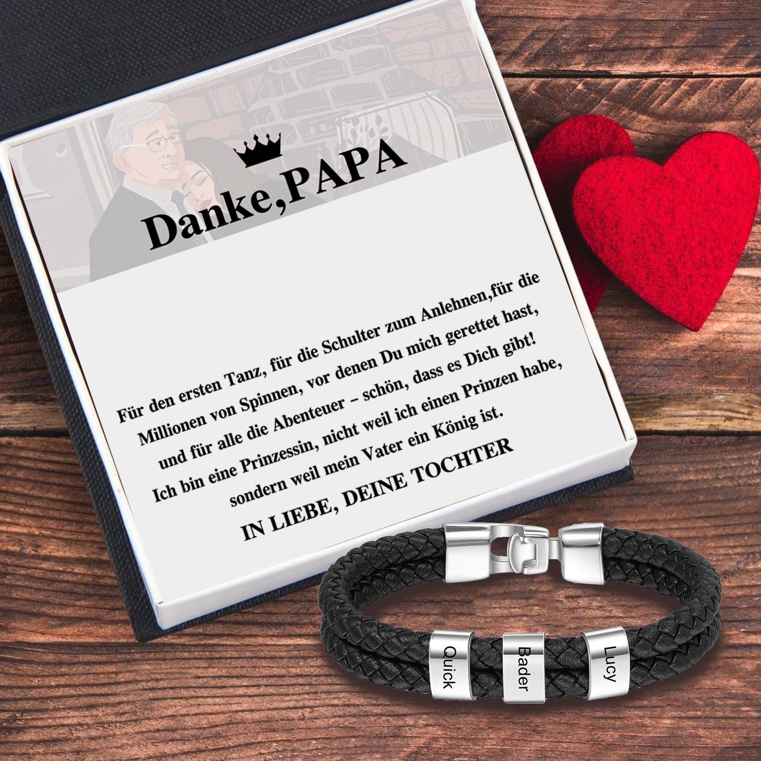 Kettenmachen Personalisiertes 3 Namen Perlen Leder Armband-Danke, PAPA-Geschenk mit Nachrichtenkarte 27.99
