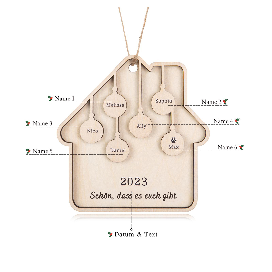 Holz Weihnachtsornament-Personalisiertes 6 Namen Text Jahr Haus Ornament Anhänger 