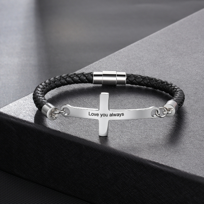 Kommunion Herren Lederarmband mit Kreuz personalisierter Armband mit Grauvr