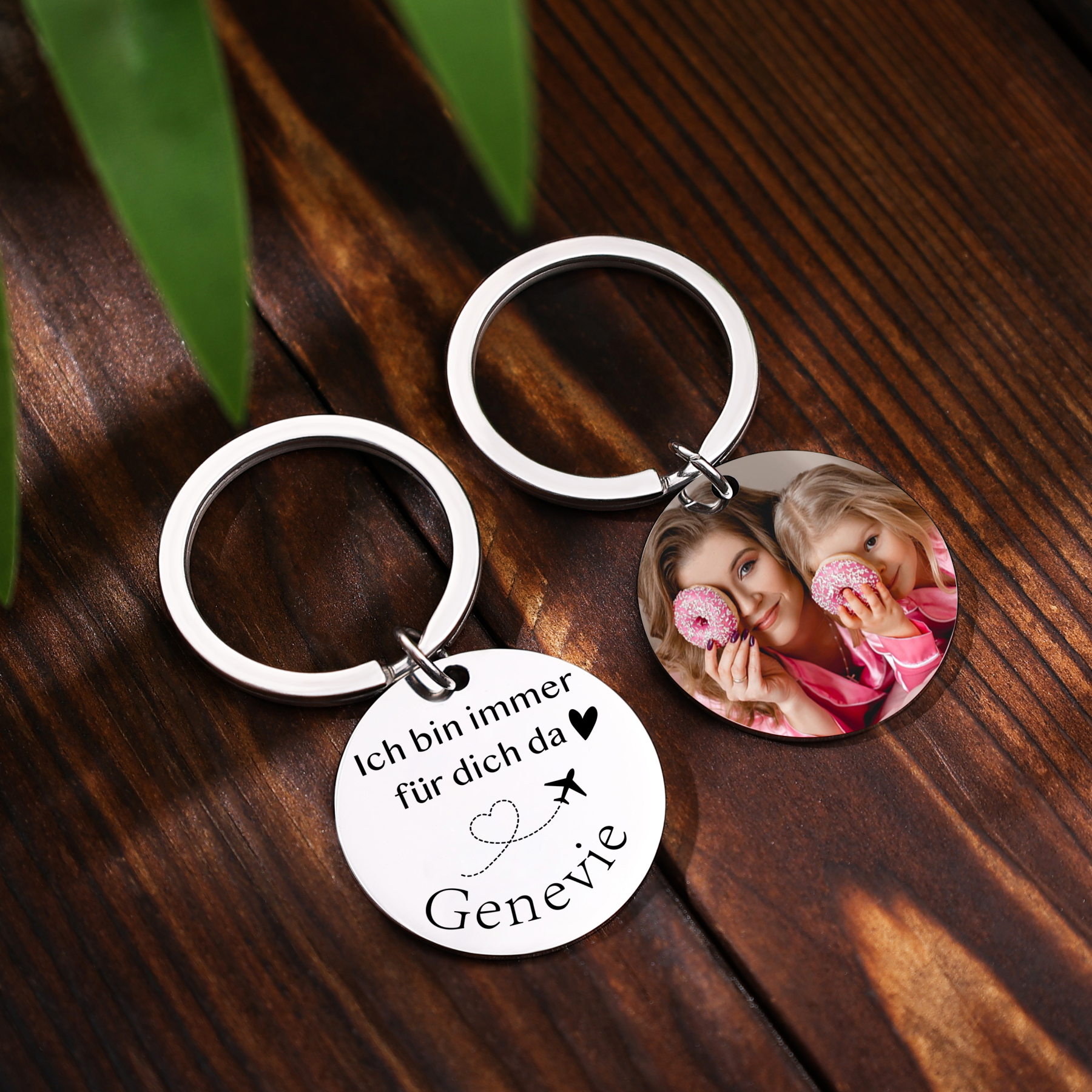 Personalisierbares Foto & Name Rund Metall-Ich bin immer für dich da-Schlüsselanhänger für Tochter & Mutter
