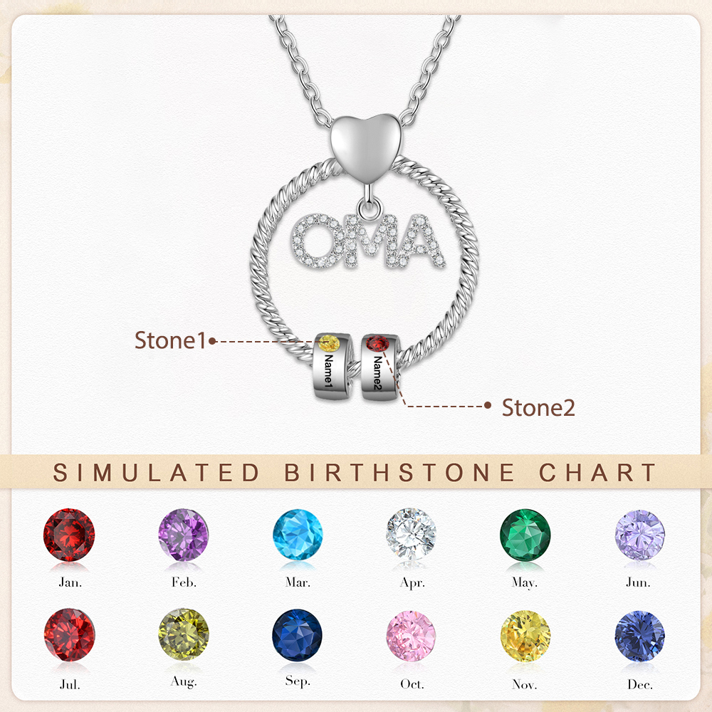 Personalisierte 2 Namen Gravur "OMA" Halskette mit 2 Geburtssteinen-Glück ist eine Oma wie dich zu haben-Geschenk mit Nachrichtenkarte