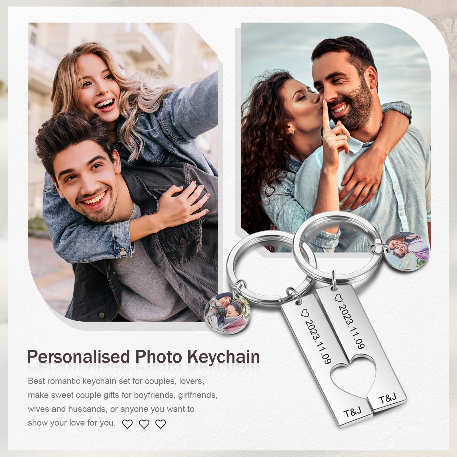 Personalisierbar 2 Namen & 2 Datum & Fotos Metall Schlüsselanhänger Weihnachtsgeschenk