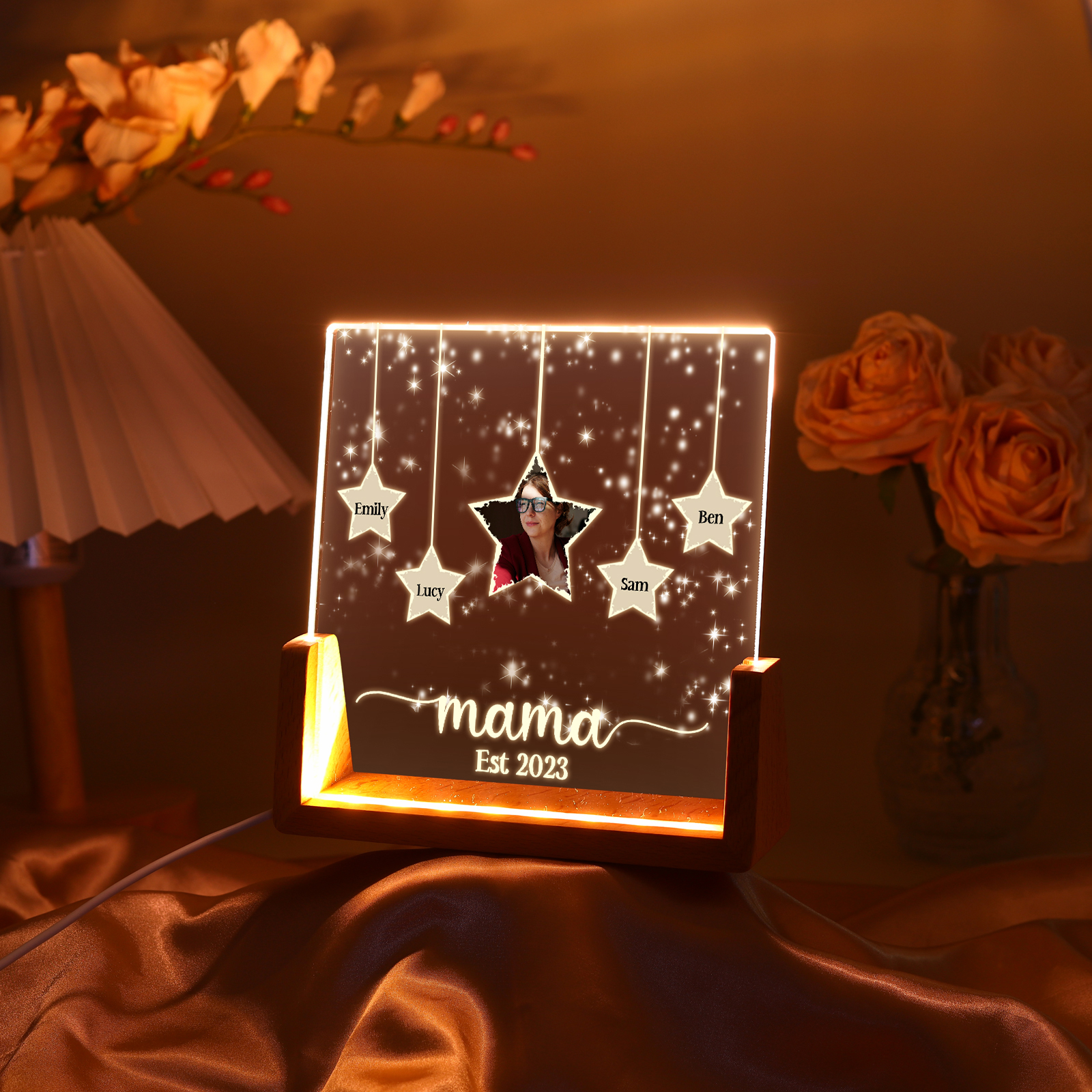 Personalisierte 4 Namen & Text & Datum & Foto Stern Nachtlicht Geschenk für Großmutter/Mutter zum Muttertag