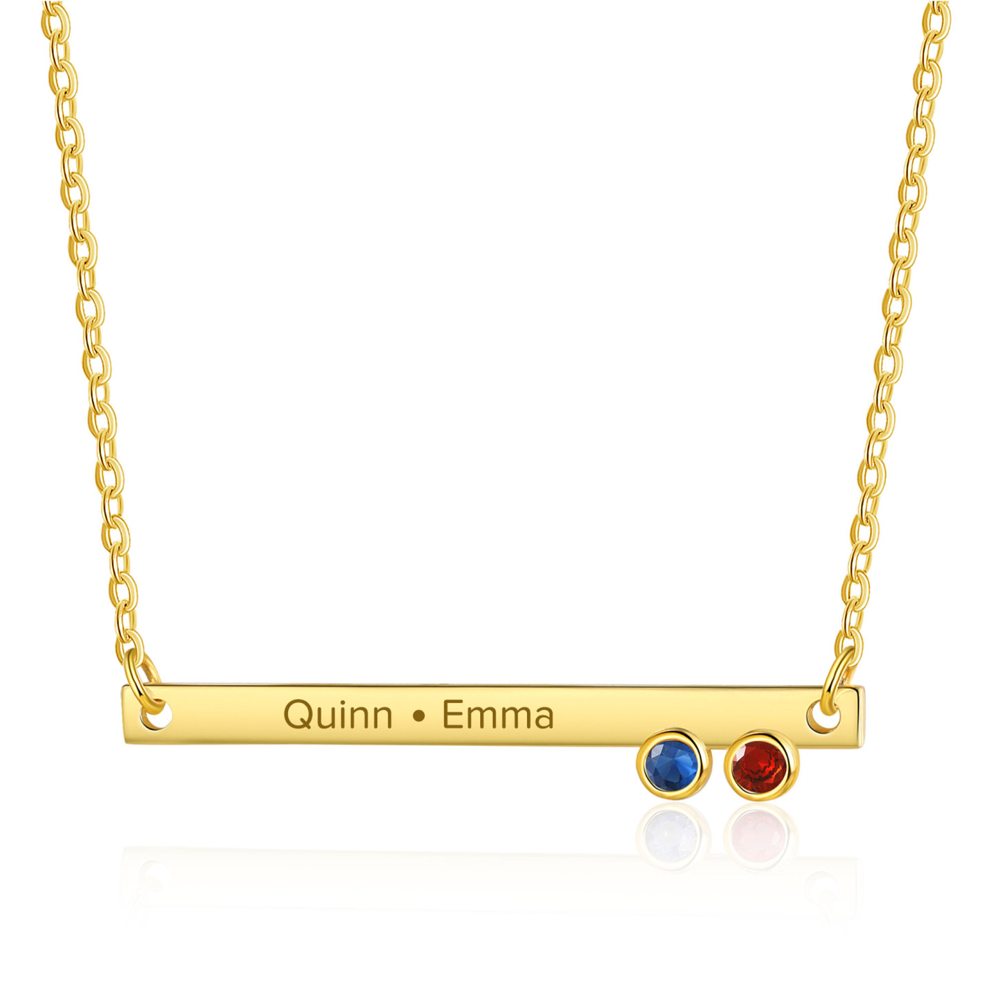 Personalisierter Text & 2 Geburtssteine Horizontale Golden Halskette