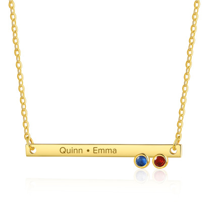 Personalisierter Text & 2 Geburtssteine Horizontale Golden Halskette