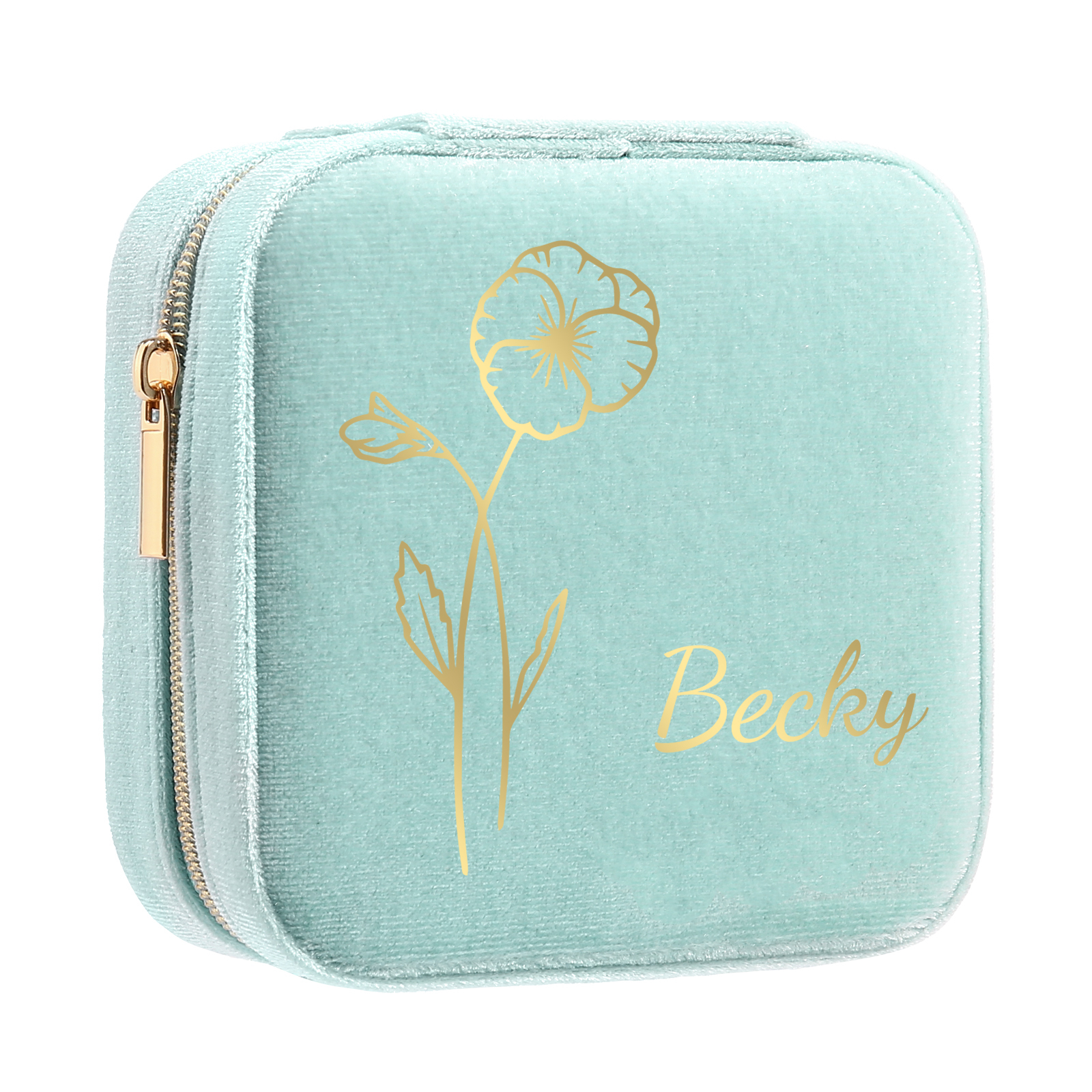 Personalisierbarer Name & Geburtsblume klein Velvet Schmuckaufbewahrung Schmuckzubehör Aufbewahrungsbox für Schmuck