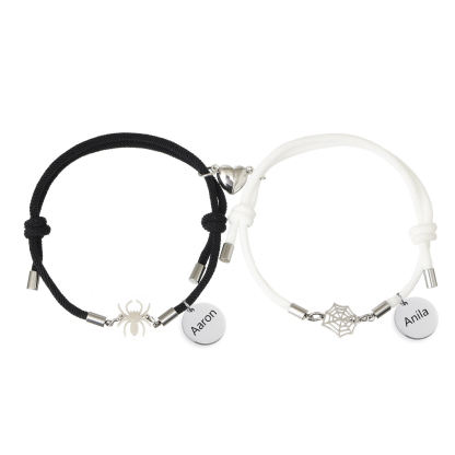 Personalisierte 2 Namen Paar Herz Marnet Spinne Spinnennetz Armbänder Set für Liebespaar