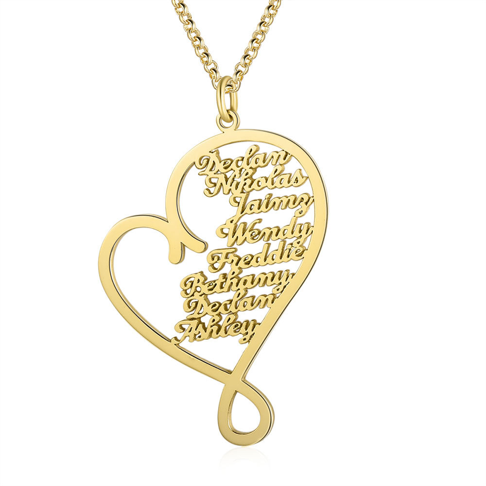 Herz Halskette mit 8 Namensgravuren Herzform